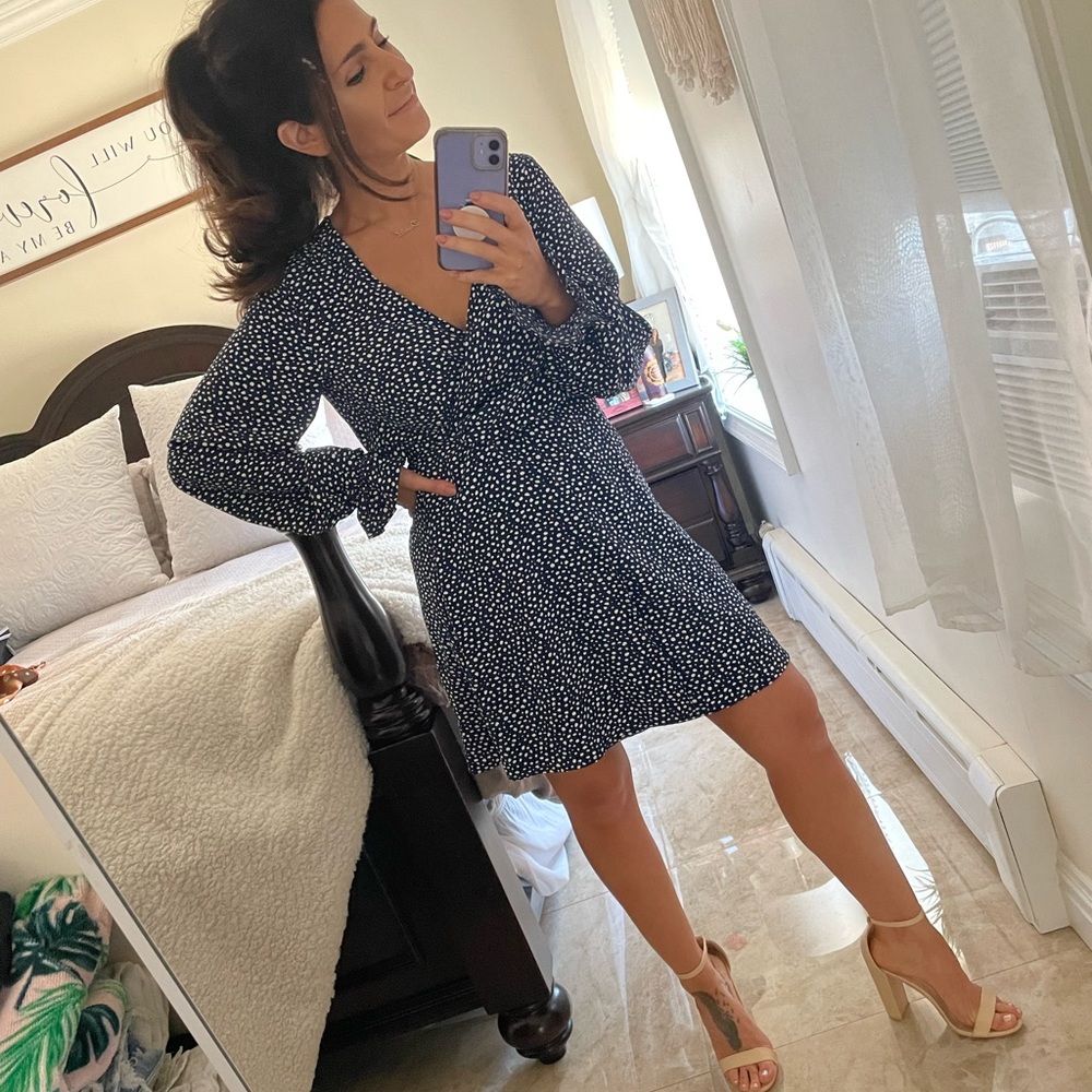 Blue polka dot mini dress